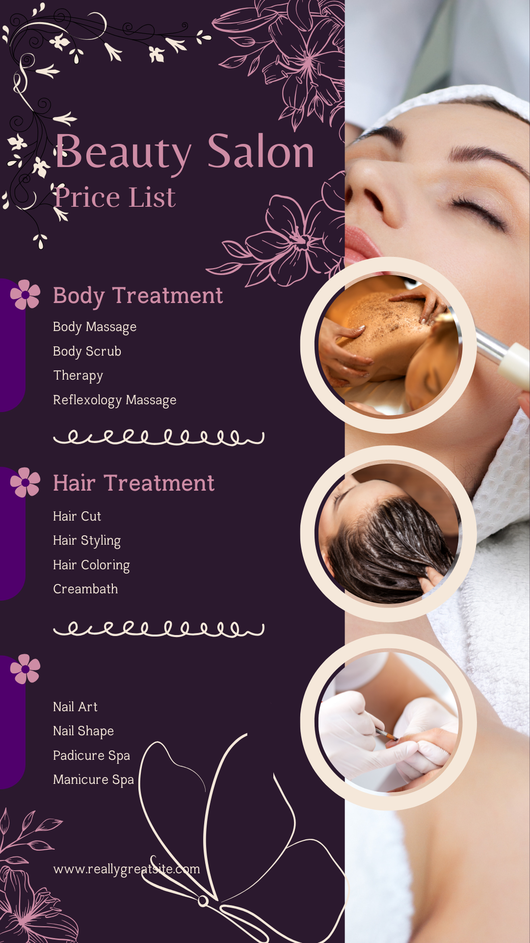 Beauty salon price list (purple colored)